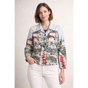 Coldwater Creek PM Linen Blend Scenic Print Jacket Petite